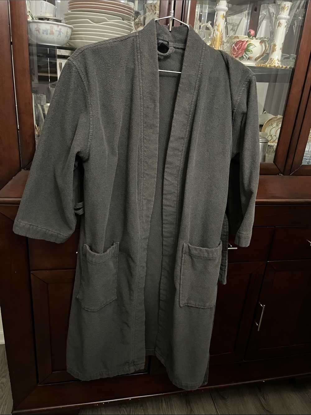 H&M Women's Dark Gray Waffle Robe with Patch Pockets